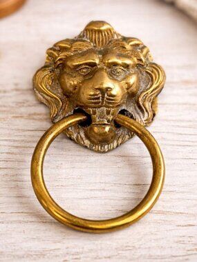 Vintage Brass Lion Head Door Knocker Small 3" Solid Brass Hardware Entry Decor